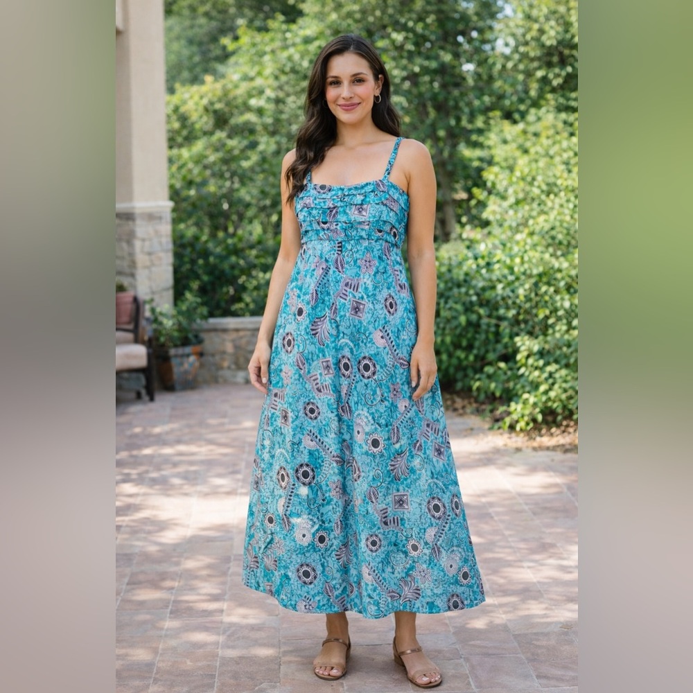 Karin‎ Stevens Y2K Turquoise Boho Maxi Dress | Built-In Bra | Size 12